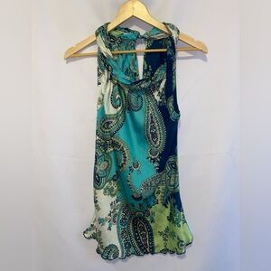Larry Levine Paisley Print Sleeveless Silky Top Size Petite Medium